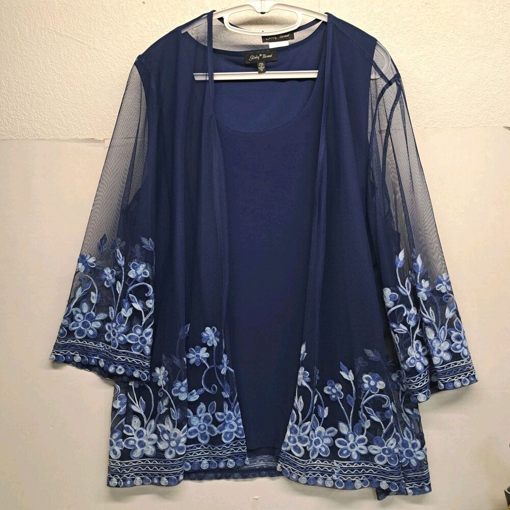 Slinky Brand 2-Piece Mesh Floral Jacket & Tank Set Women's 1X